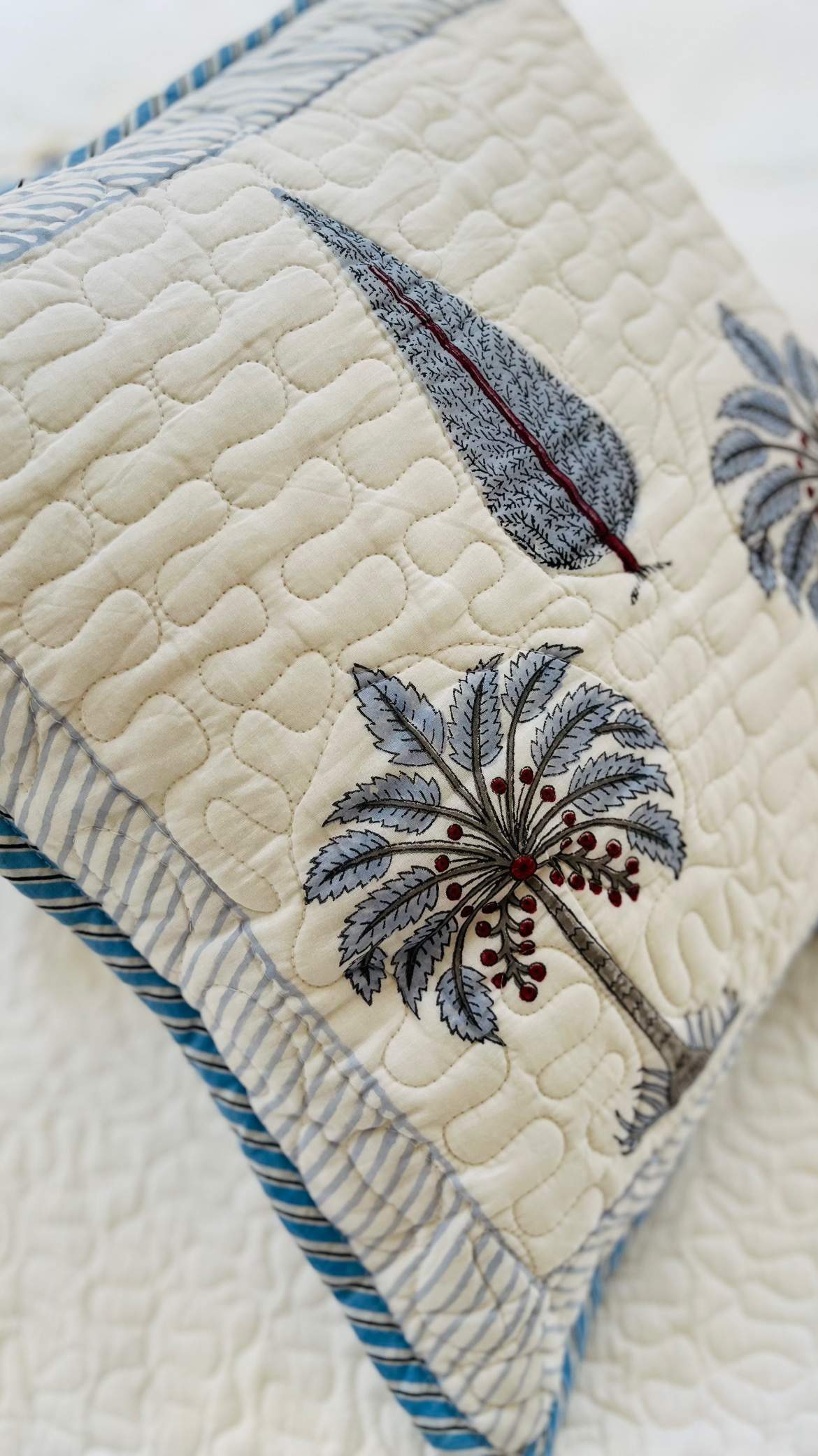 Block Print Cushion Covers- Set of 2 Dusky Blue (Dispatch in 24 hours) 4 Cushion Cover Set of 2 Palm1 2