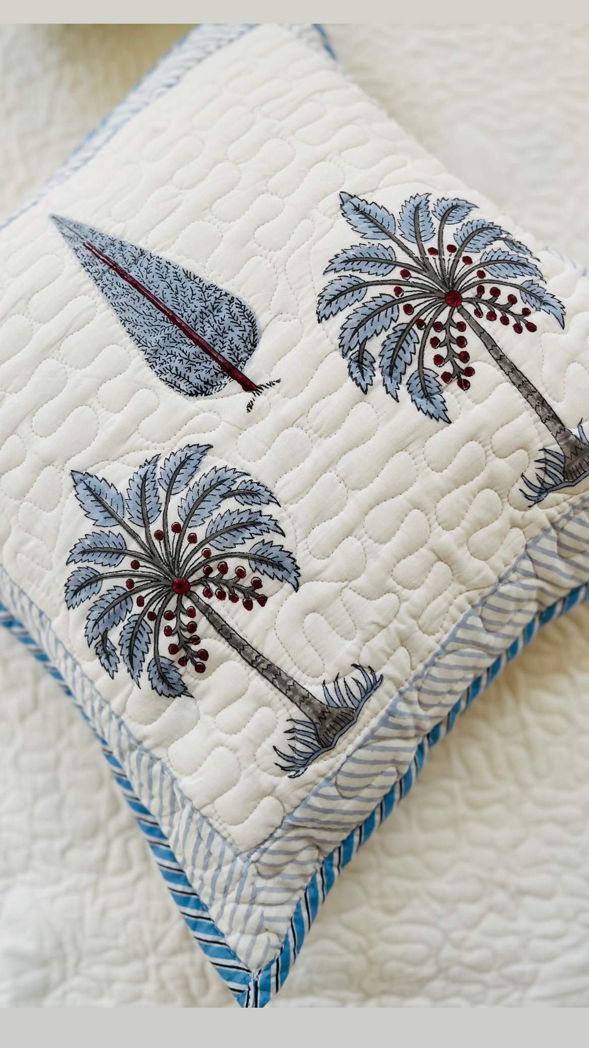 Block Print Cushion Covers- Set of 2 Dusky Blue (Dispatch in 24 hours) 2 Cushion Cover Set of 2 Palm2 1