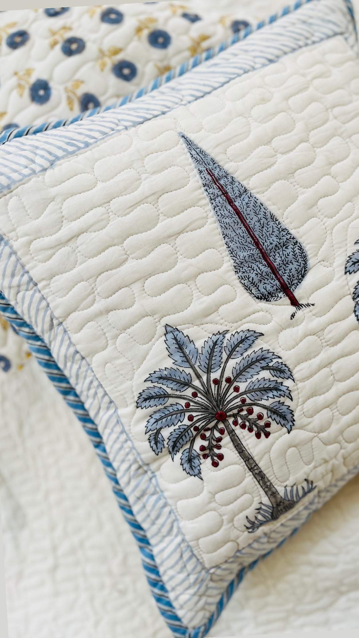 Block Print Cushion Covers- Set of 2 Dusky Blue (Dispatch in 24 hours) 8 Cushion Cover Set of 2 Palm4