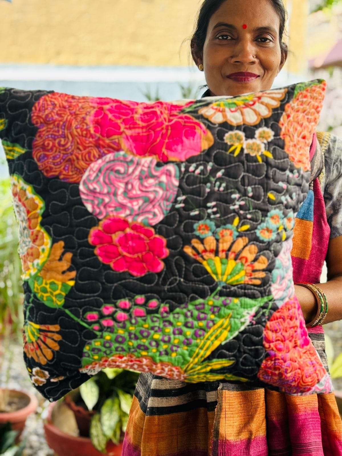 Block Print Cushion Covers - Black Beauty - Set of 2 (Dispatch Time 24 hours) 6 Quilted Cushion Covers Black Beauty 1