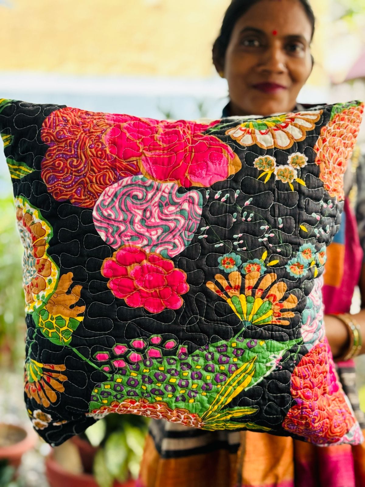 Block Print Cushion Covers - Black Beauty - Set of 2 (Dispatch Time 24 hours) 4 Quilted Cushion Covers Black Beauty 2