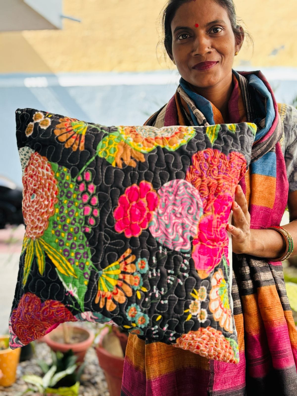 Block Print Cushion Covers - Black Beauty - Set of 2 (Dispatch Time 24 hours) 2 Quilted Cushion Covers Black Beauty 3
