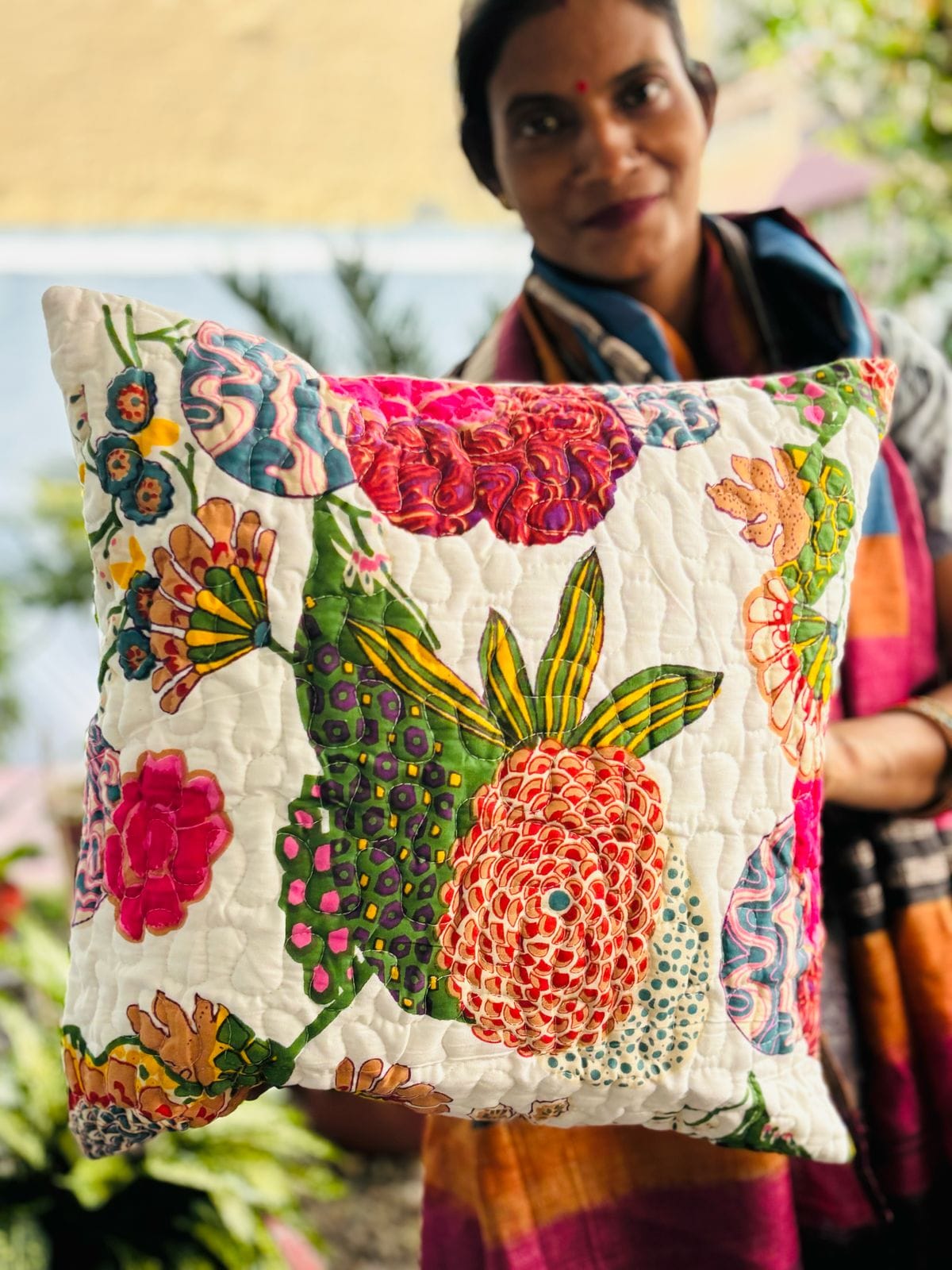 Quilted Cushion Covers White Floral 1