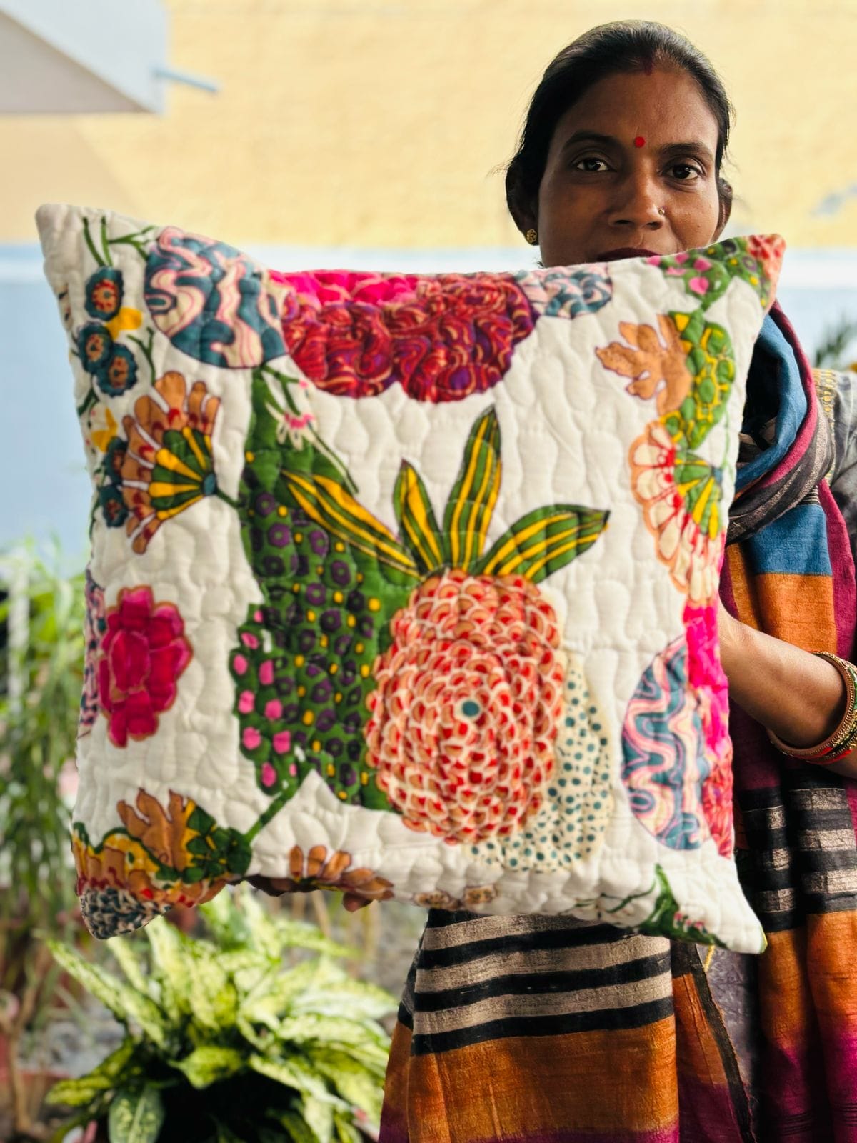 Quilted Cushion Covers White Floral 2