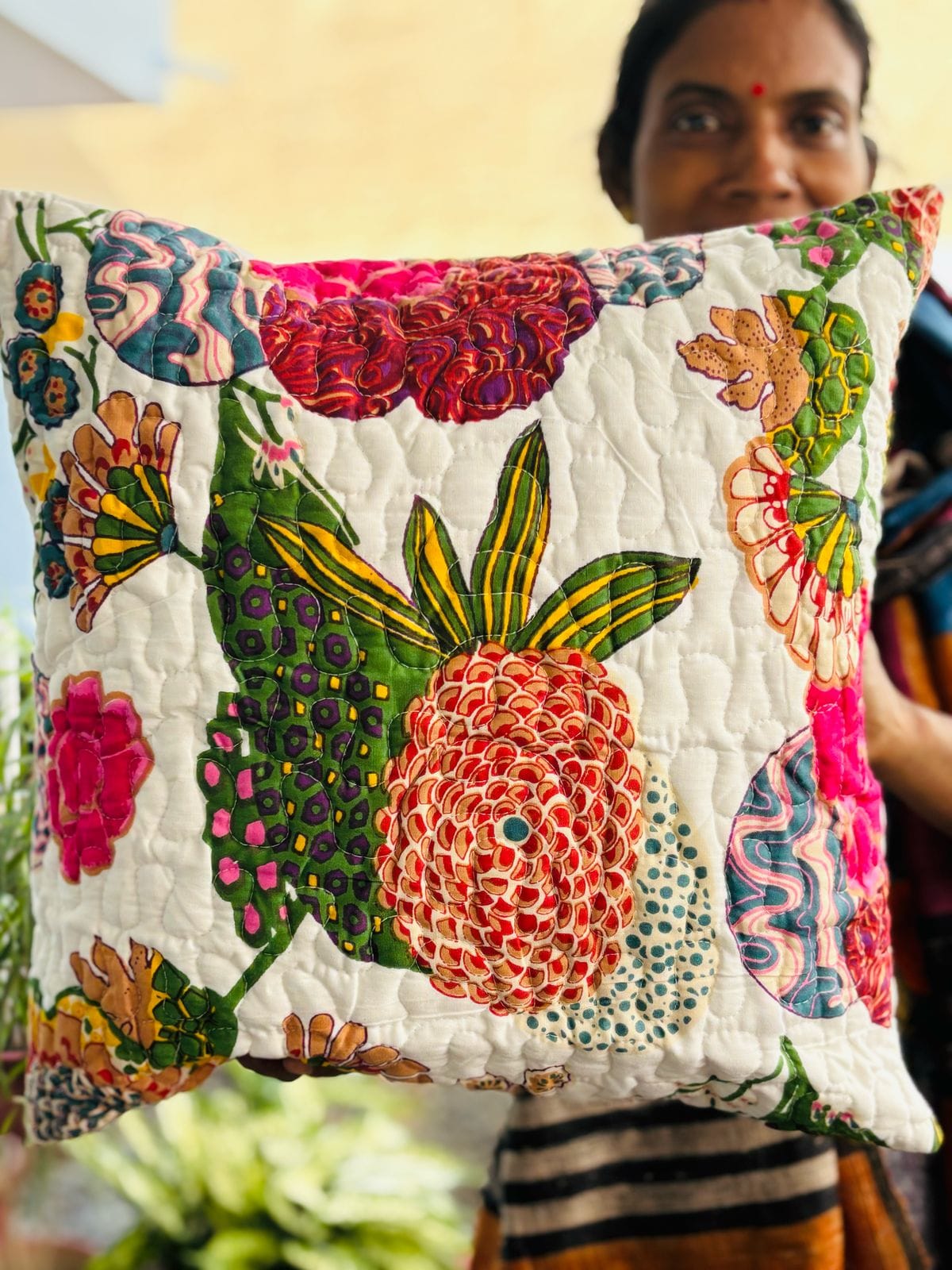 Quilted Cushion Covers White Floral 3