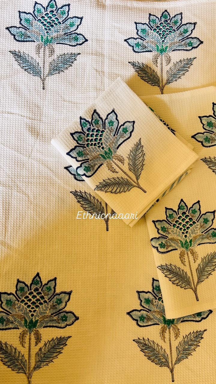 Trinity ๐Big Size Bathing Towel and Two Hand Towels - Block Print (Dispatch time 24 Hours) 4 Trinity Blue Towel Set of 3 1