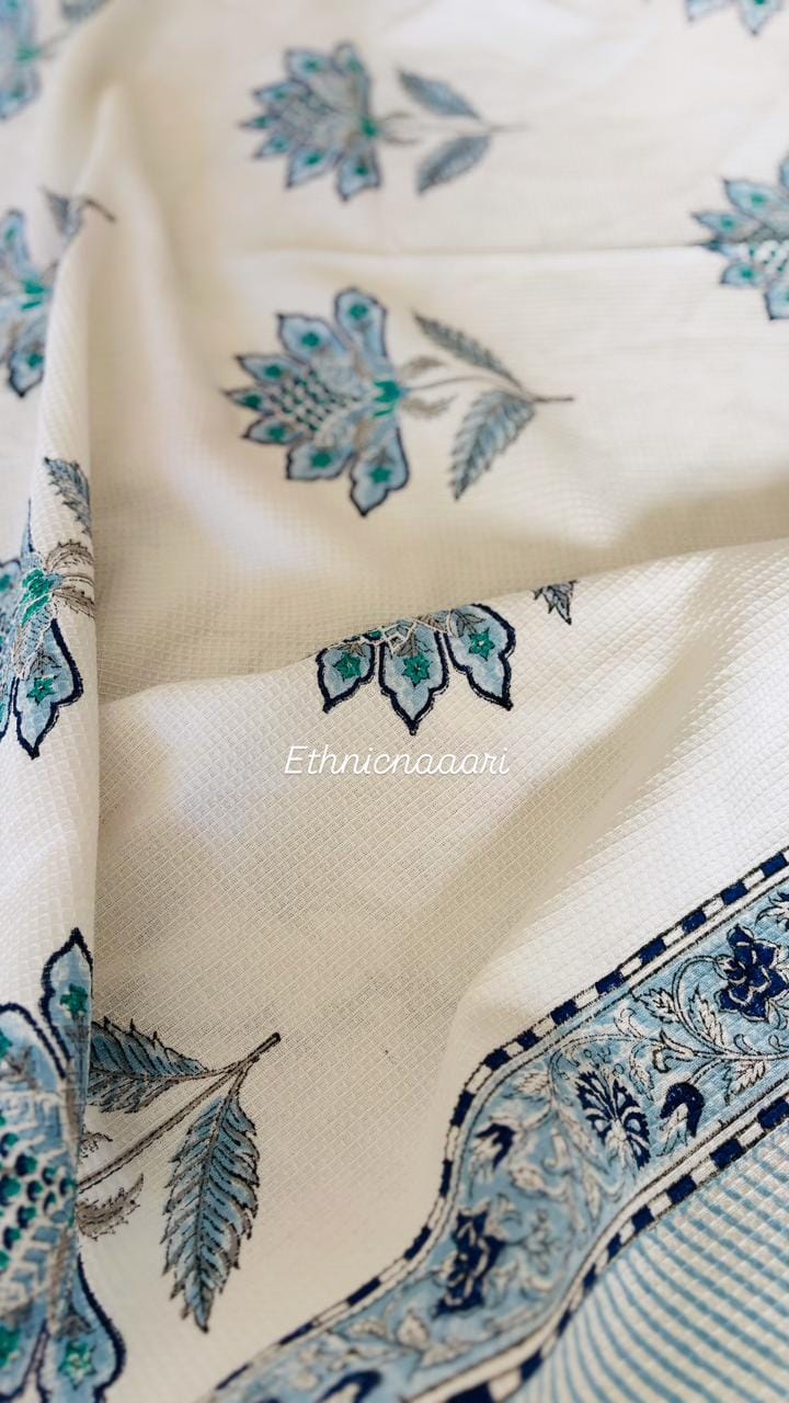 Trinity ๐Big Size Bathing Towel and Two Hand Towels - Block Print (Dispatch time 24 Hours) 6 Trinity Blue Towel Set of 3 2