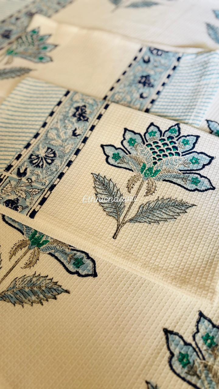 Trinity ๐Big Size Bathing Towel and Two Hand Towels - Block Print (Dispatch time 24 Hours) 8 Trinity Blue Towel Set of 3 3