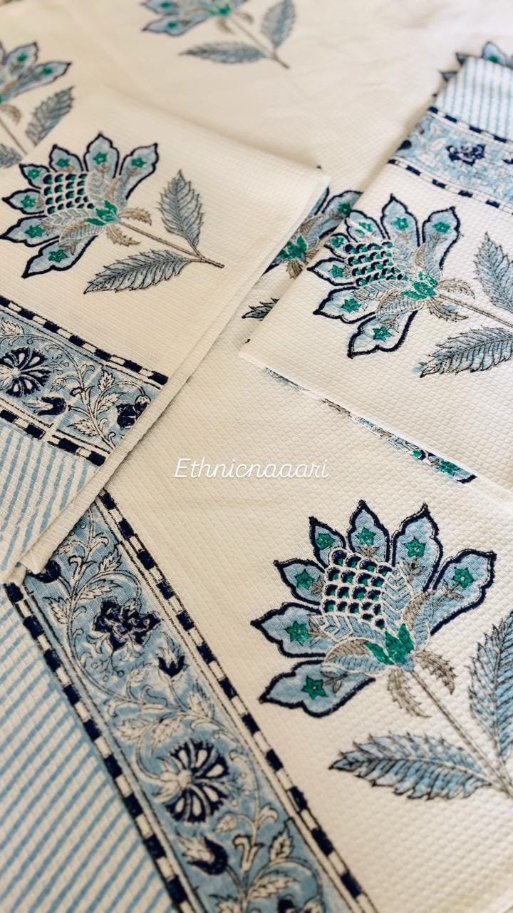 Trinity ๐Big Size Bathing Towel and Two Hand Towels - Block Print (Dispatch time 24 Hours) 2 Trinity Blue Towel Set of 3 4