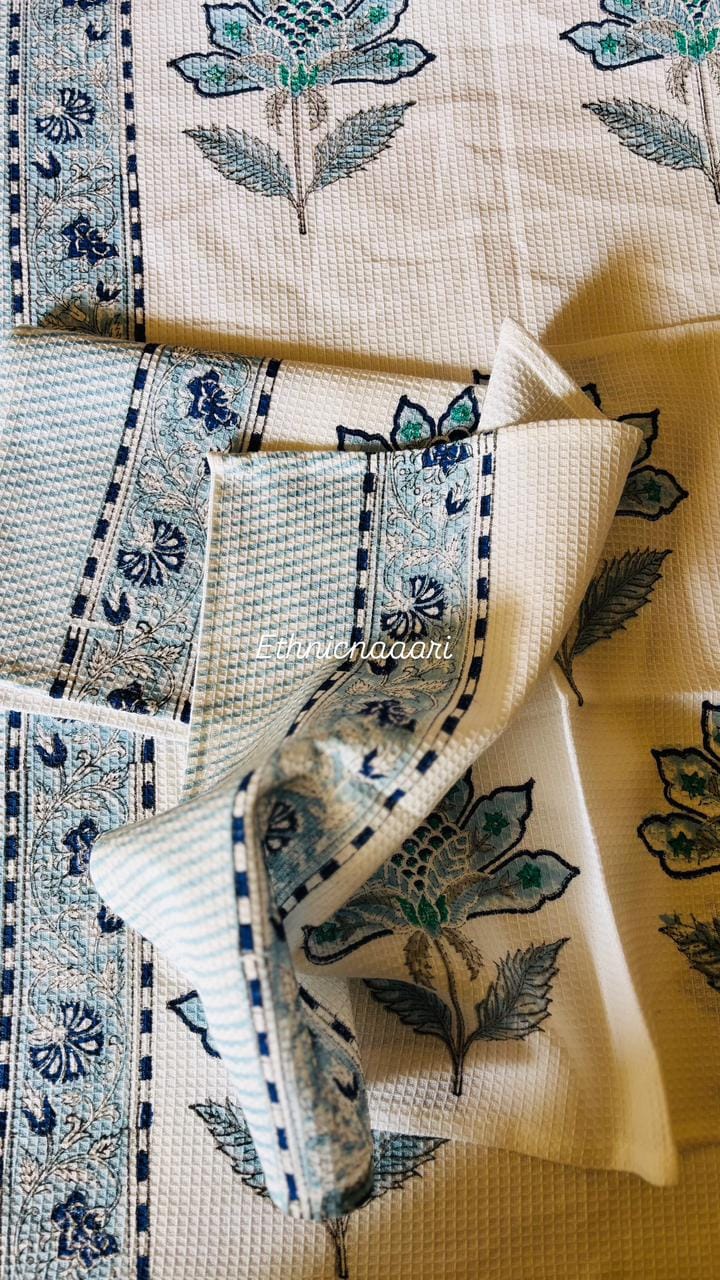 Trinity ๐Big Size Bathing Towel and Two Hand Towels - Block Print (Dispatch time 24 Hours) 10 Trinity Blue Towel Set of 3 5