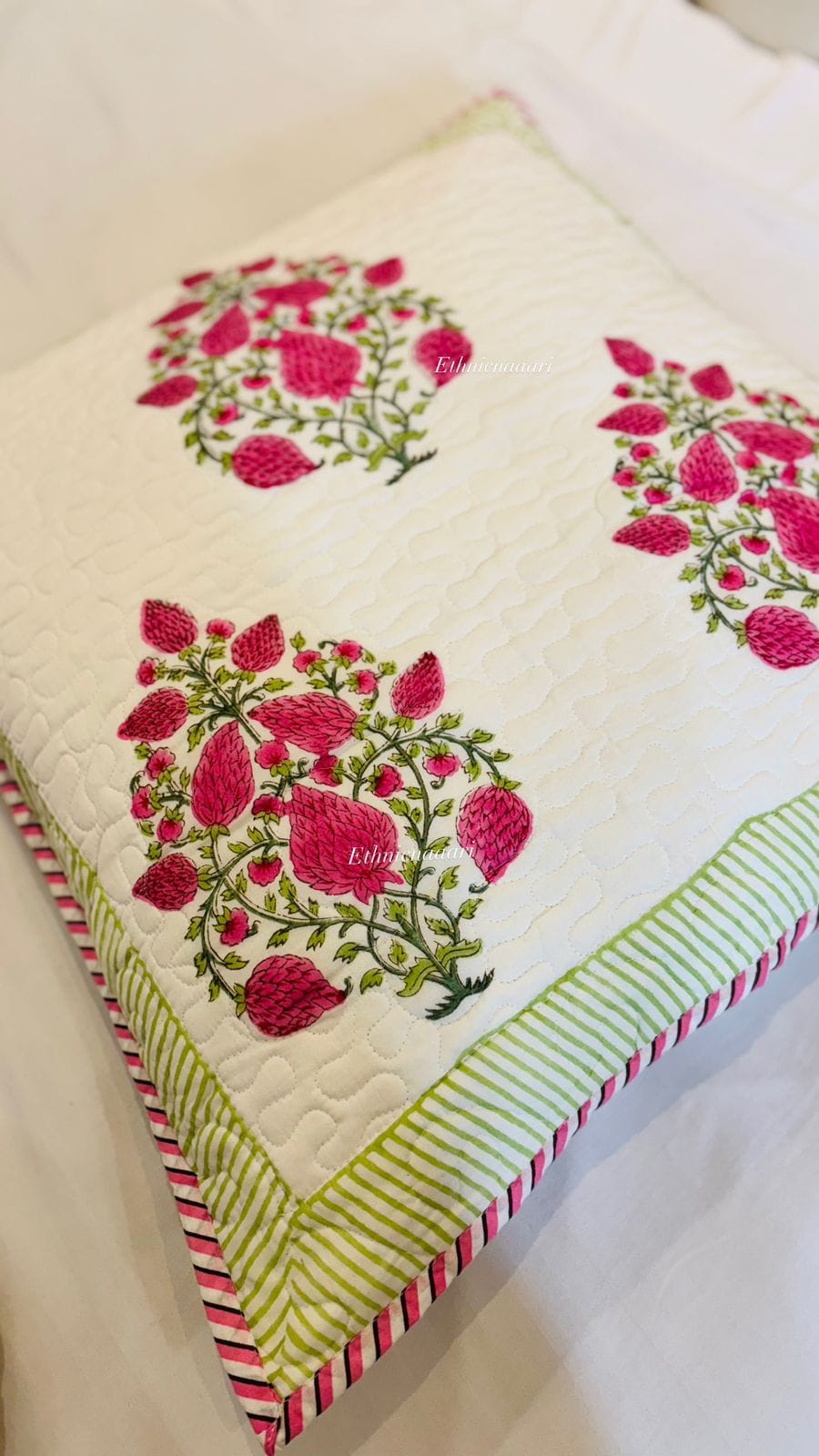 Pink Gold Pair Set of 2 Quilted Cushion Covers 1