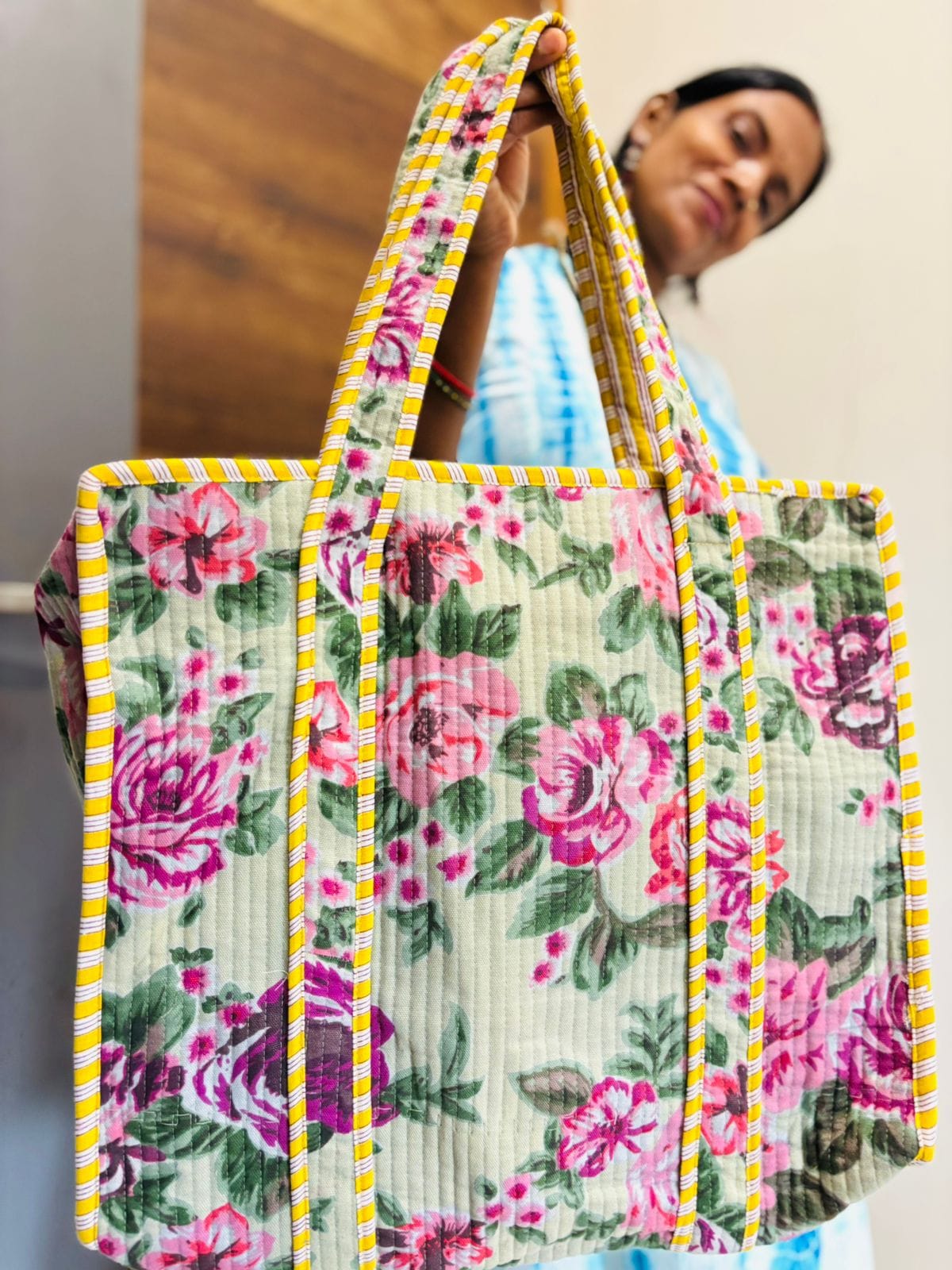 Floral Charm - Cotton Tote Bag with Zip (Dispatch Time 24 hours after placing the order) 2 Rose