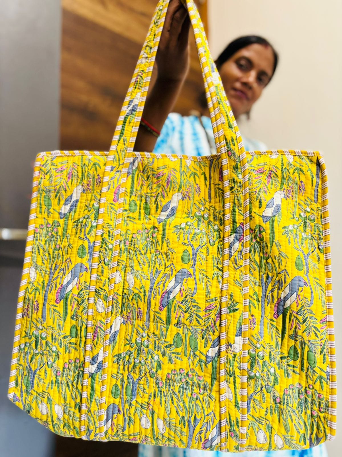 Yellow Birdies - Cotton Tote Bag with Zip (Dispatch Time 24 hours after placing the order) 2 Yellow