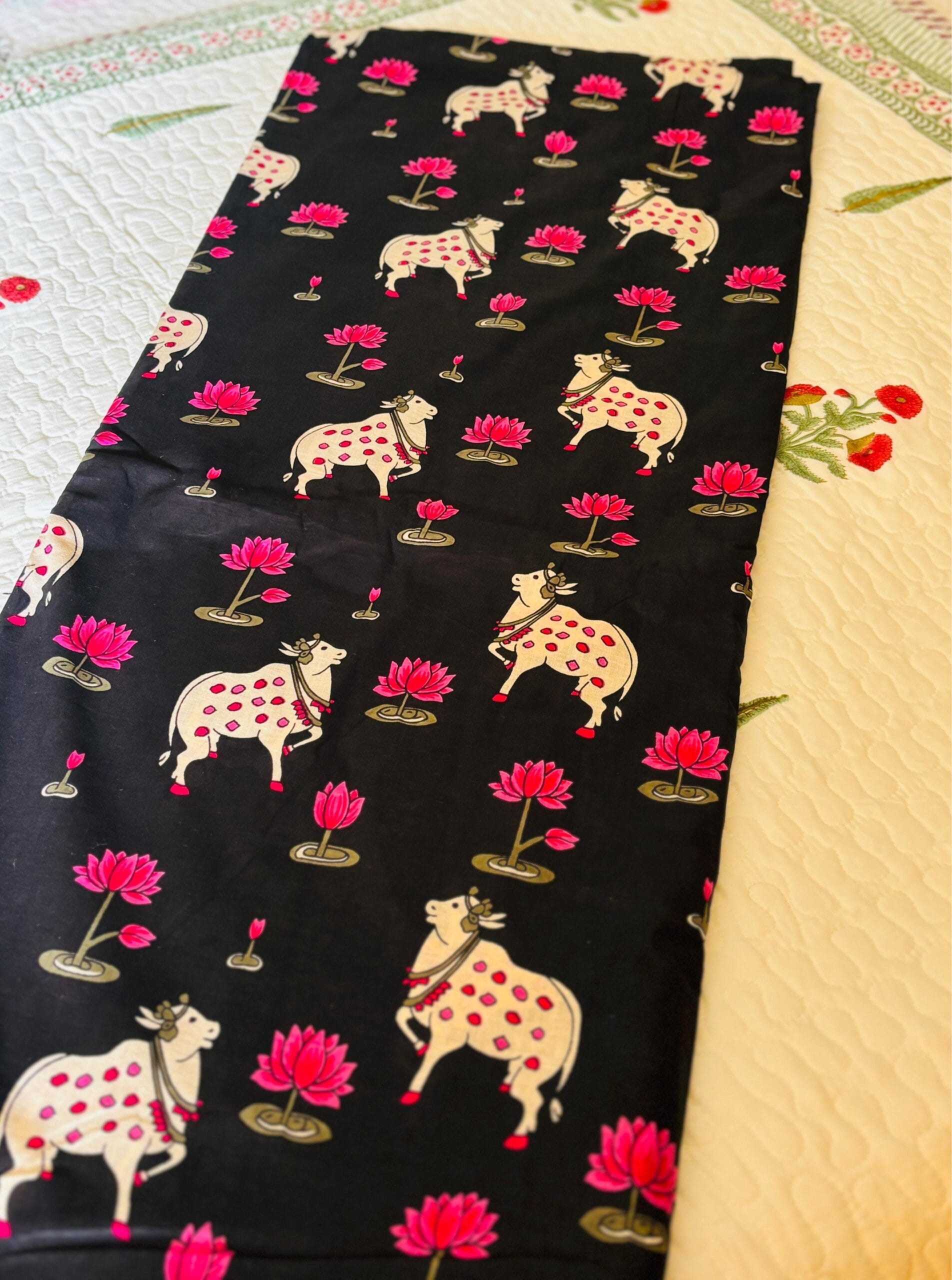 100./. Cotton Mul Fabrics, Black Pichwai Raw Fabrics - Pure Cotton 6 Black Pichwai 1 scaled 1