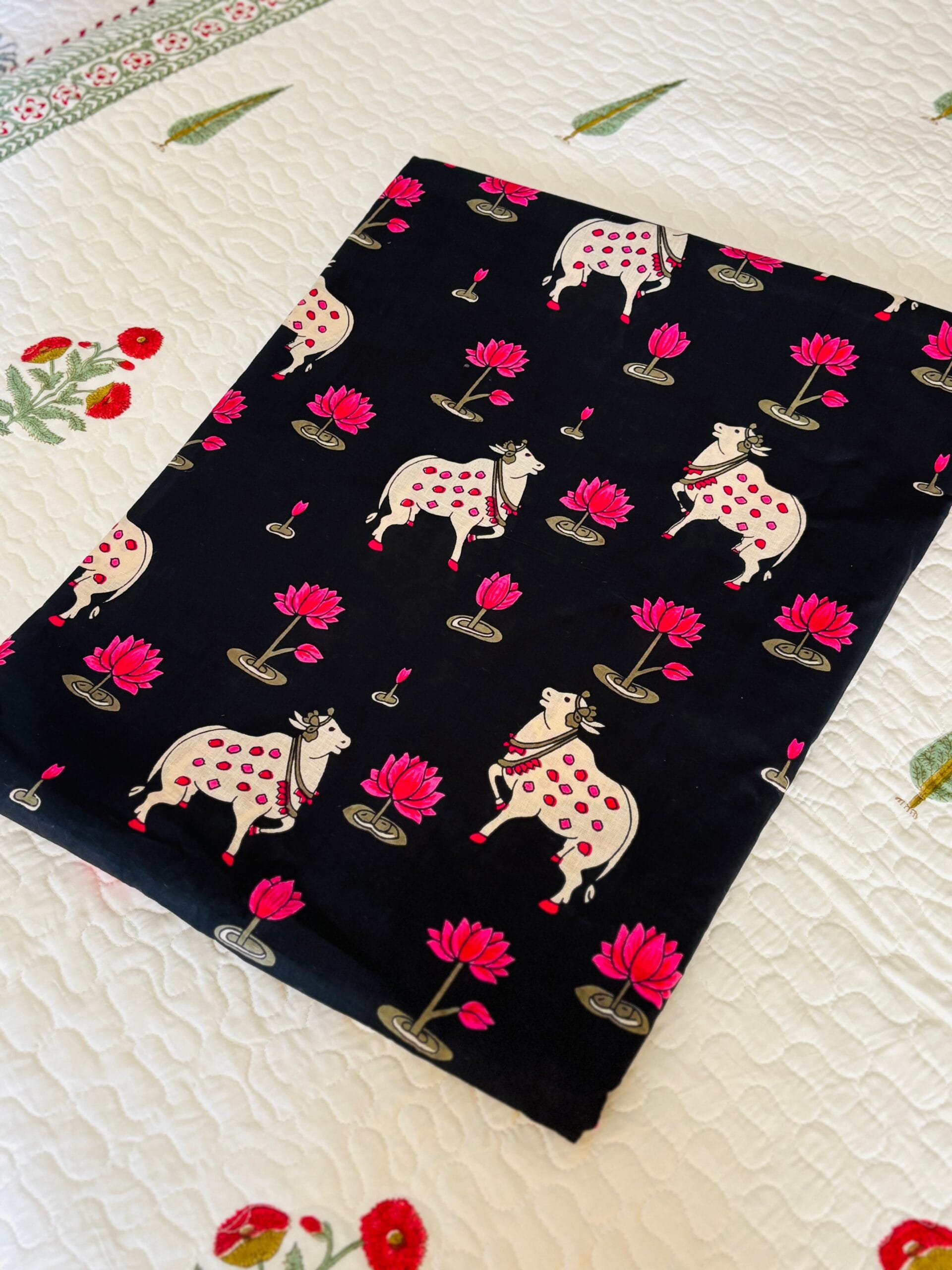 100./. Cotton Mul Fabrics, Black Pichwai Raw Fabrics - Pure Cotton 2 Black Pichwai 3 scaled 1