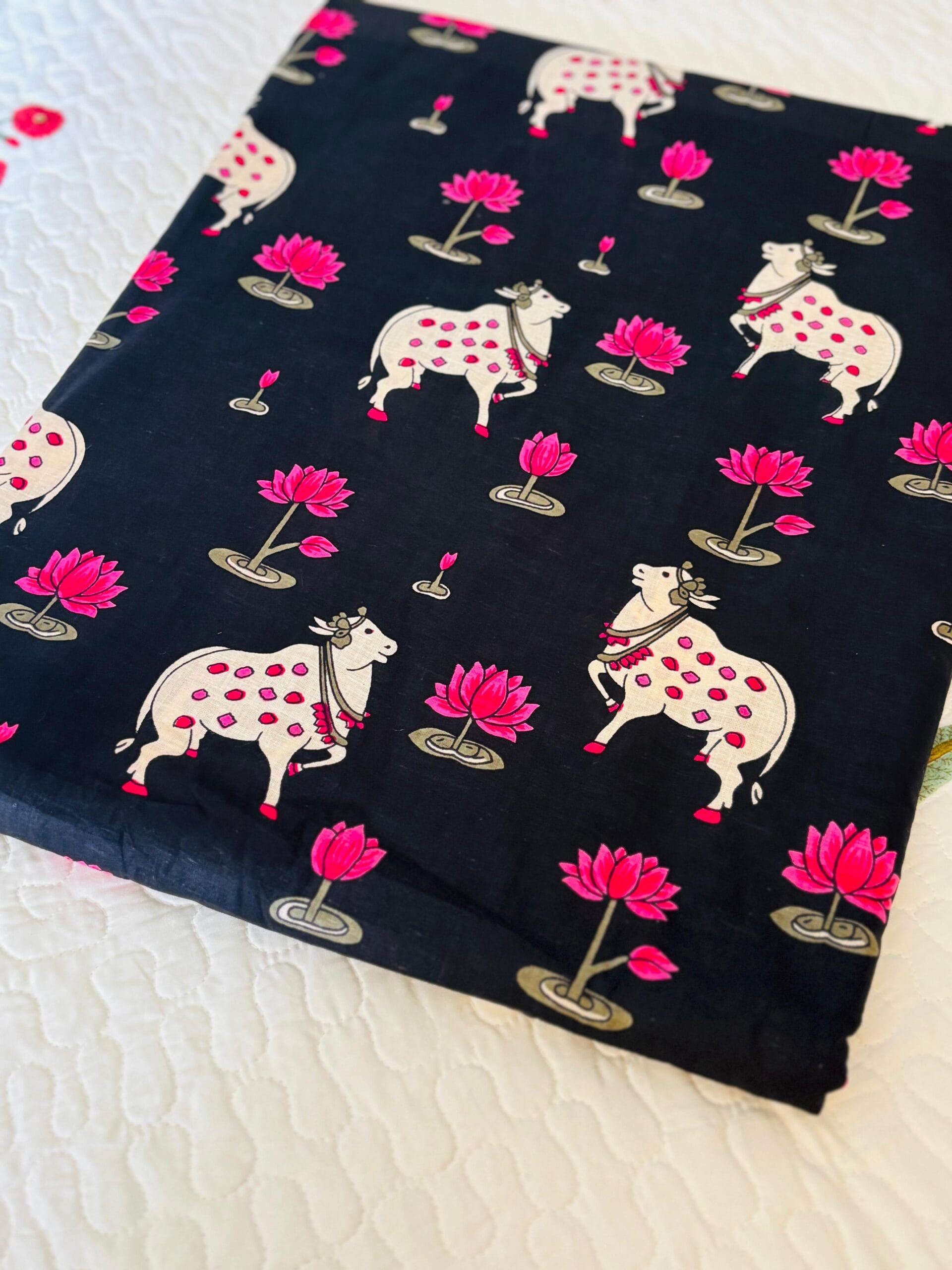 100./. Cotton Mul Fabrics, Black Pichwai Raw Fabrics - Pure Cotton 4 Black Pichwai 4 scaled 1