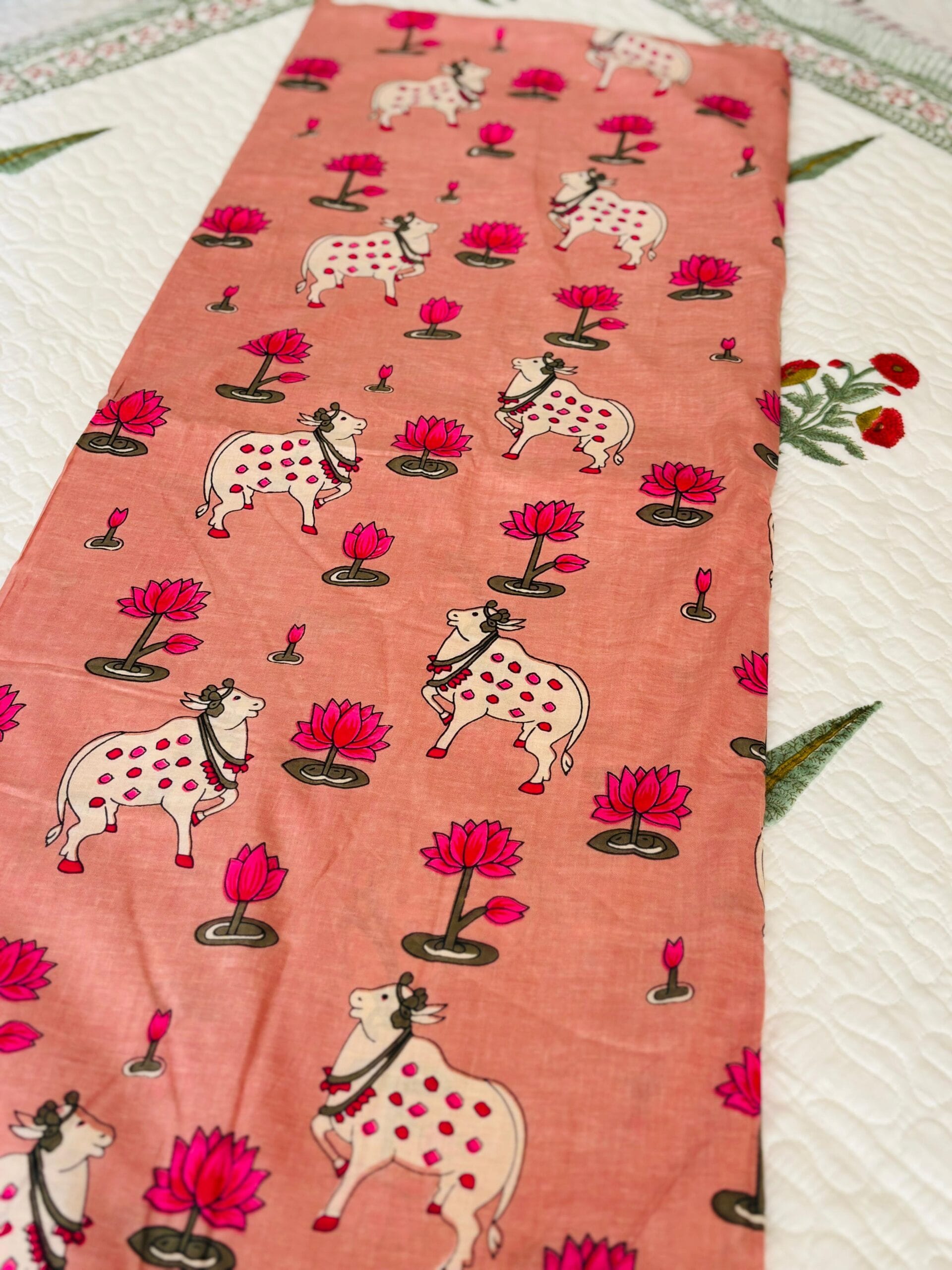 100./. Cotton Mul Fabrics, Peach Pichwai - Raw Fabrics - Pure Cotton 10 Pichwai 5 scaled 1