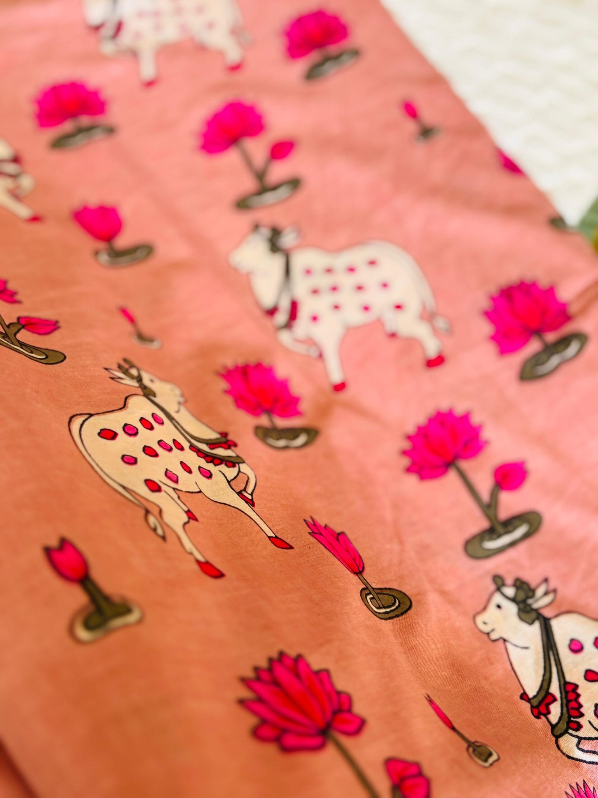 100./. Cotton Mul Fabrics, Peach Pichwai - Raw Fabrics - Pure Cotton 12 Pichwai 6 scaled 1