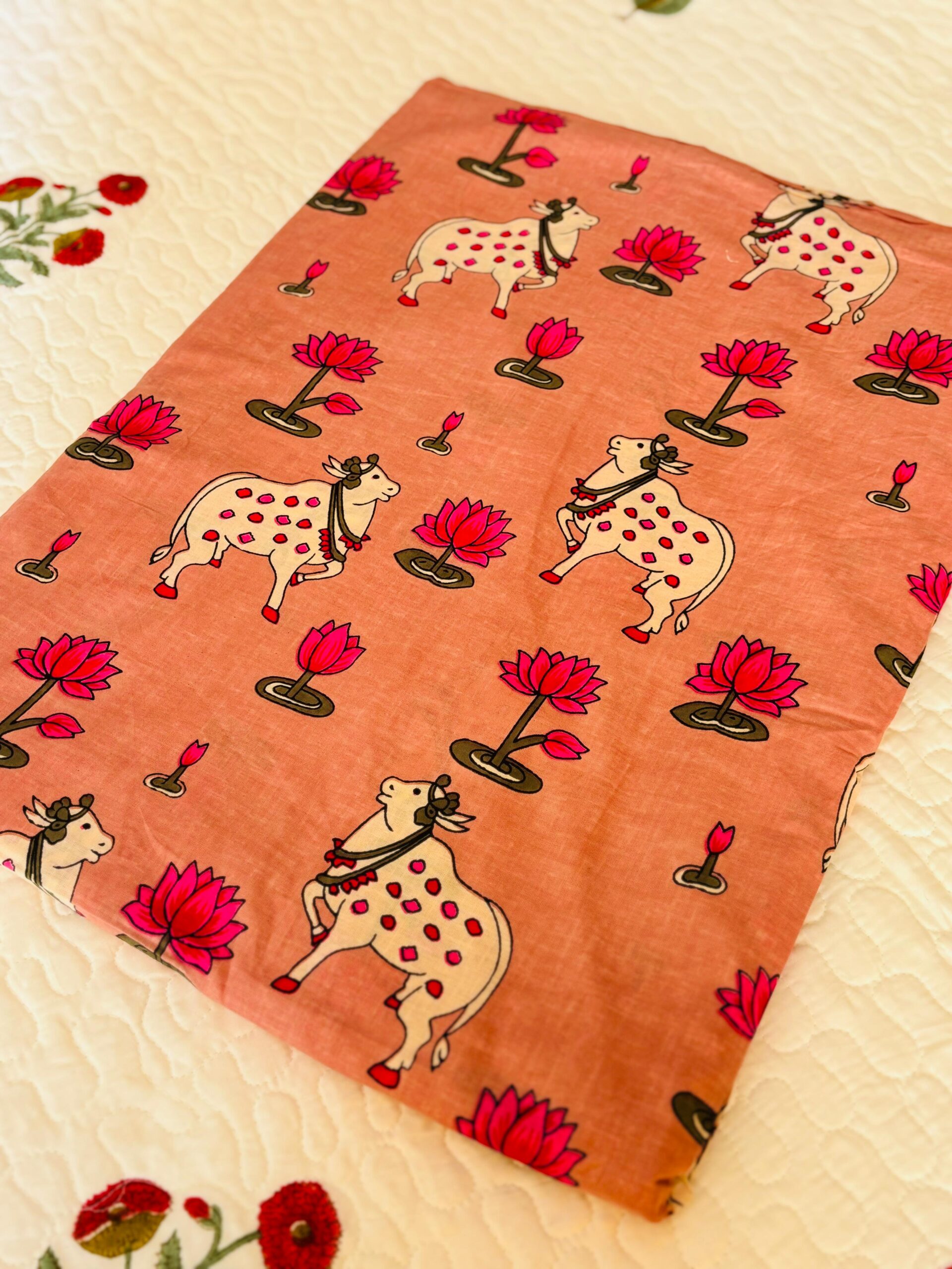 100./. Cotton Mul Fabrics, Peach Pichwai - Raw Fabrics - Pure Cotton 14 Pichwai 7 scaled 1