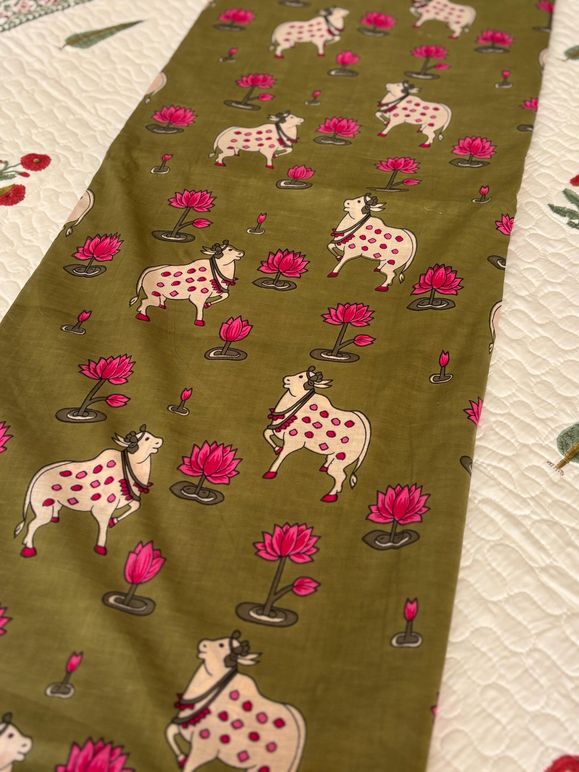 100./. Cotton Mul Fabrics, Dusty Green Pichwai - Raw Fabrics - Pure Cotton 6 Pichwai Bottle Green 5 scaled 1