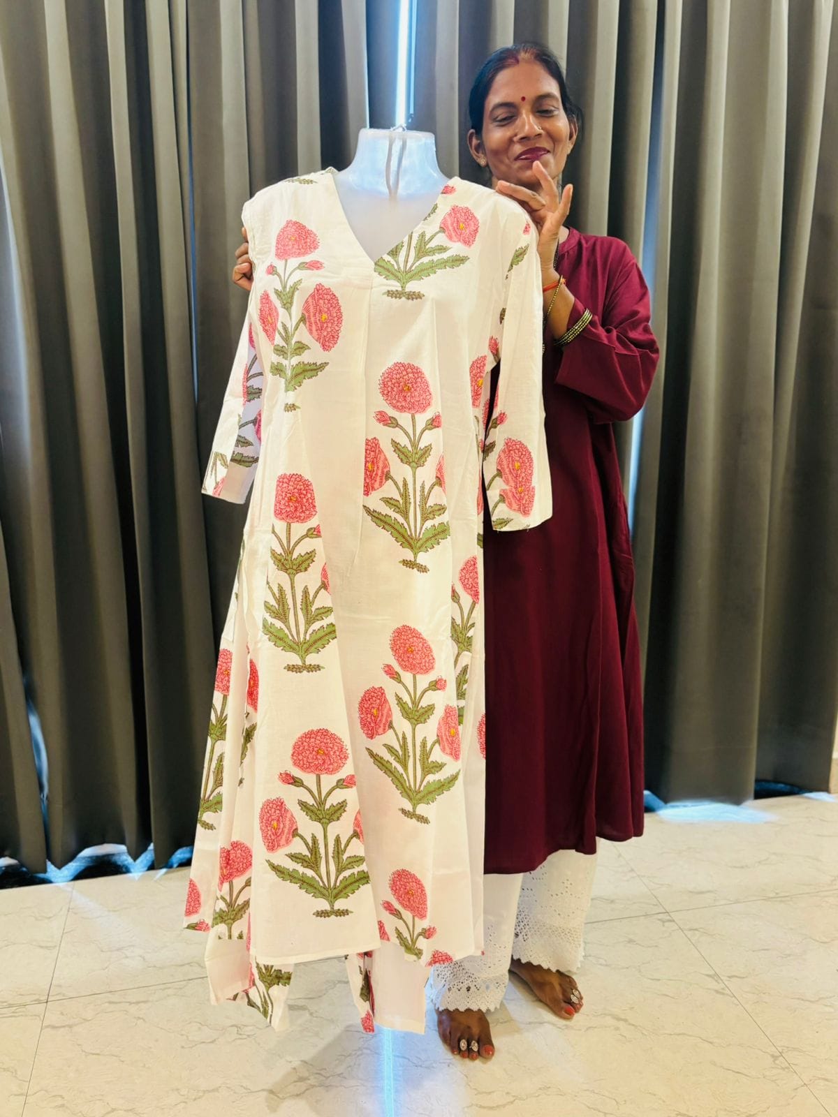 Gulabi Poppies - Jaipuri Kurti and Pajama Set Stitched - Coord Sets (Dispatch in 24 Hours) 6 Co ord Sets Light Pink Poppies 1