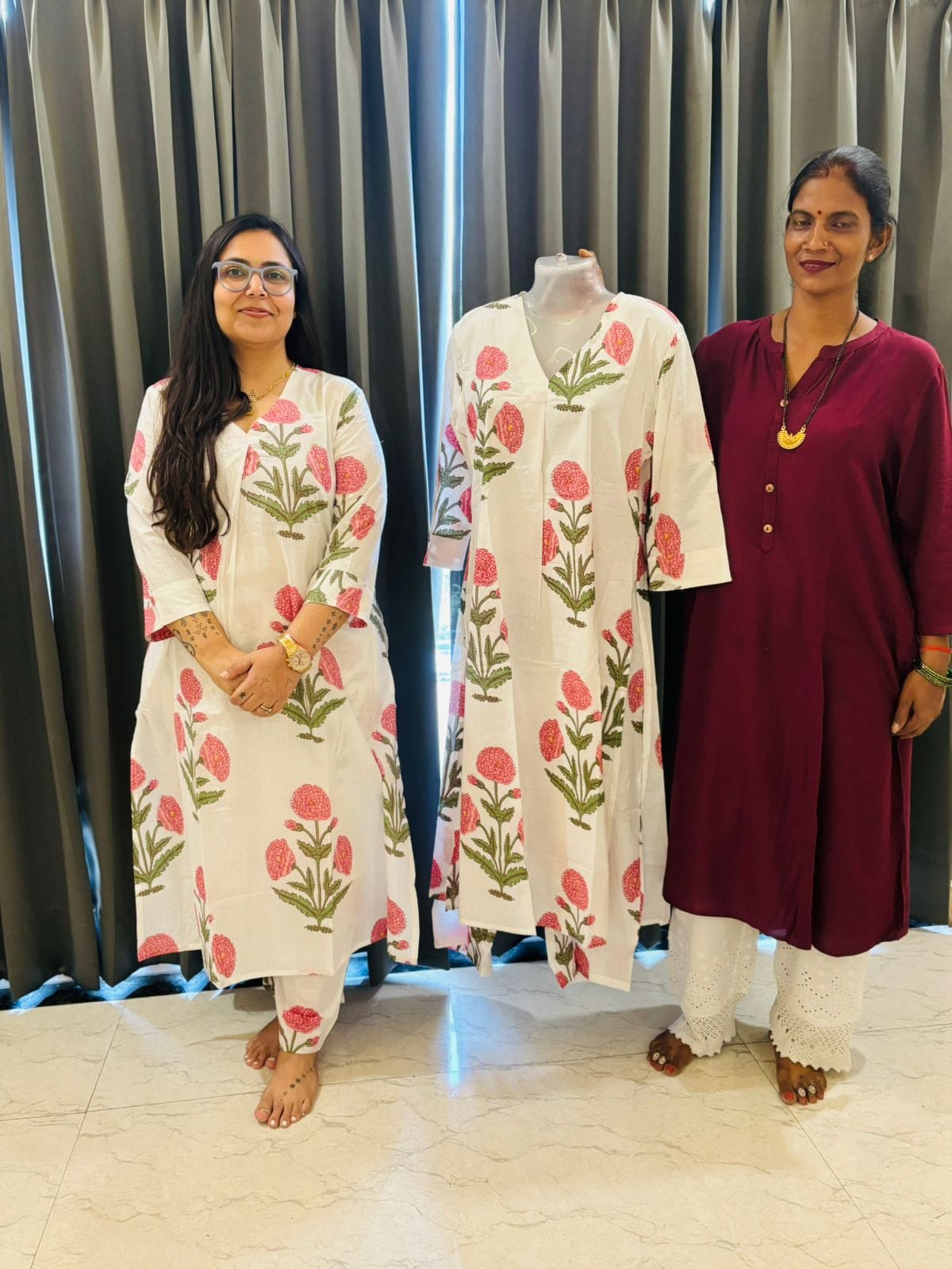 Gulabi Poppies - Jaipuri Kurti and Pajama Set Stitched - Coord Sets (Dispatch in 24 Hours) 2 Co ord Sets Light Pink Poppies 2