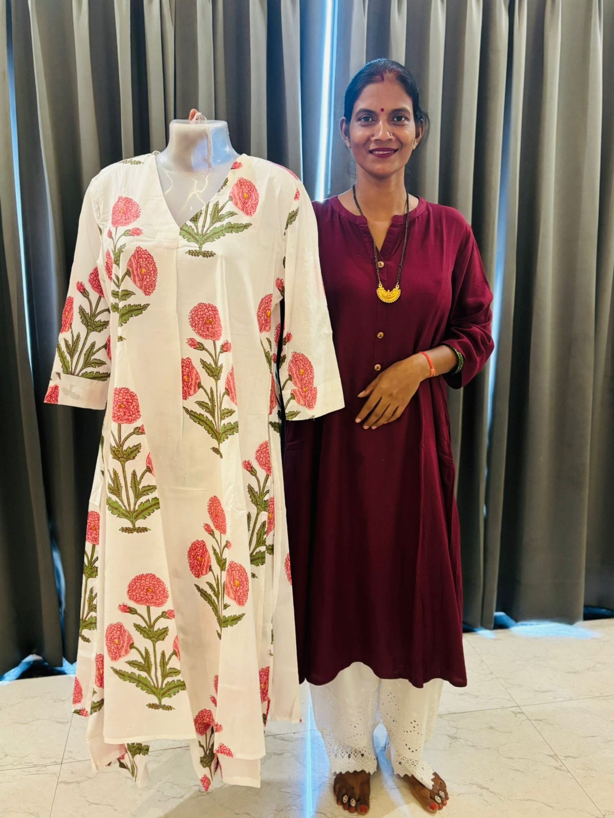 Gulabi Poppies - Jaipuri Kurti and Pajama Set Stitched - Coord Sets (Dispatch in 24 Hours) 4 Co ord Sets Light Pink Poppies 3