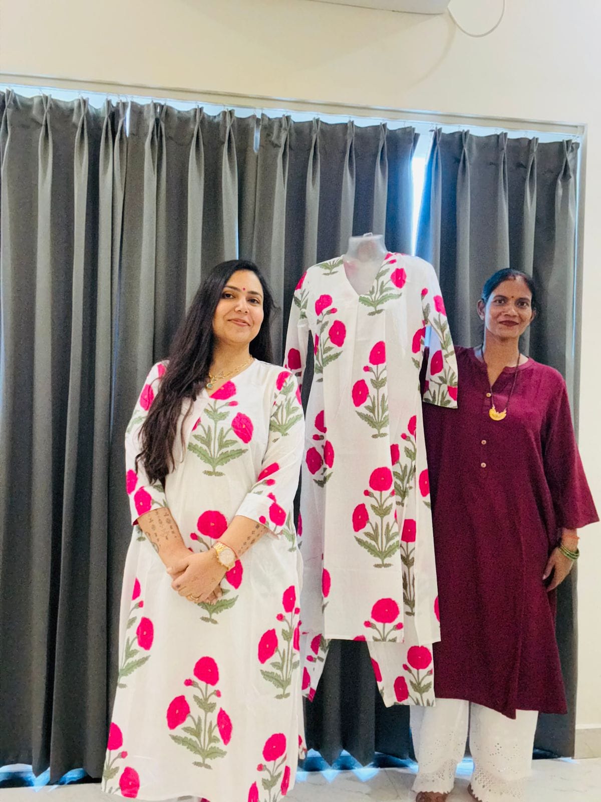 Pink Poppies - Jaipuri Kurti and Pajama Set Stitched - Coord Sets (Dispatch in 24 Hours) 4 Co ord Sets Pink Poppies 1