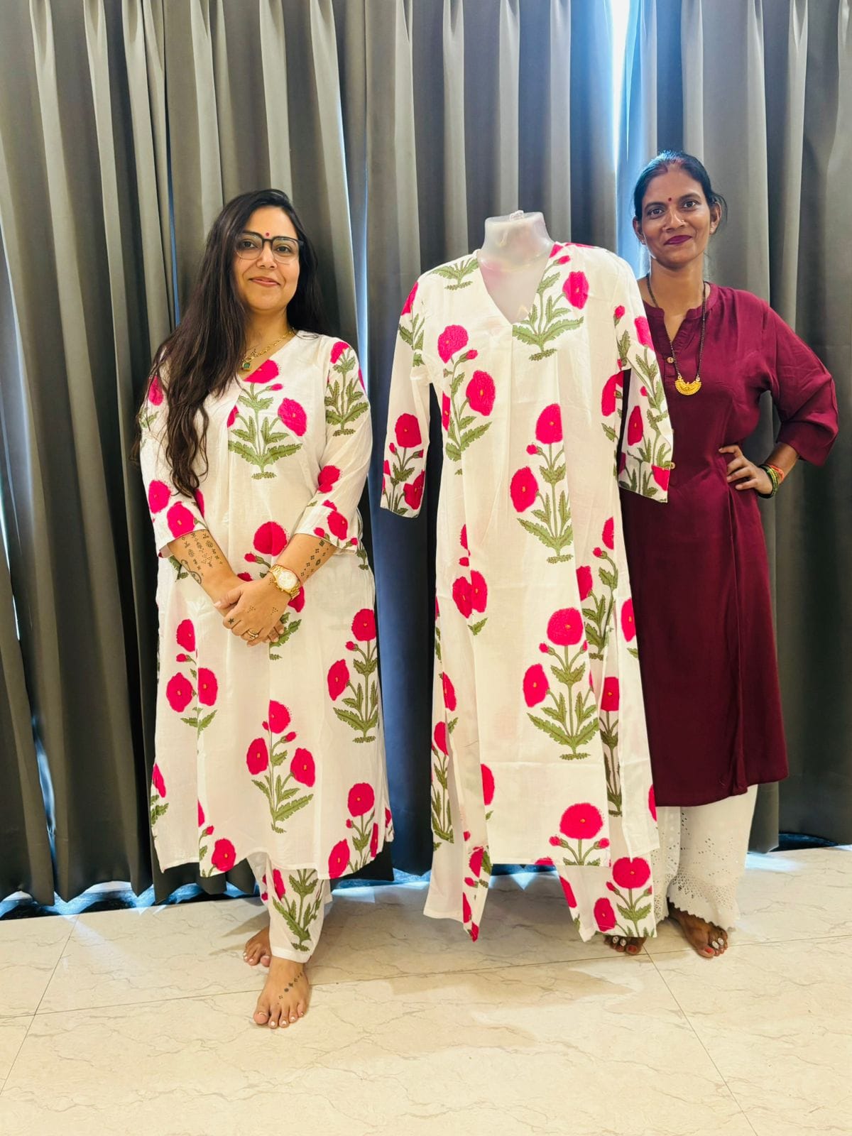 Pink Poppies - Jaipuri Kurti and Pajama Set Stitched - Coord Sets (Dispatch in 24 Hours) 2 Co ord Sets Pink Poppies 3