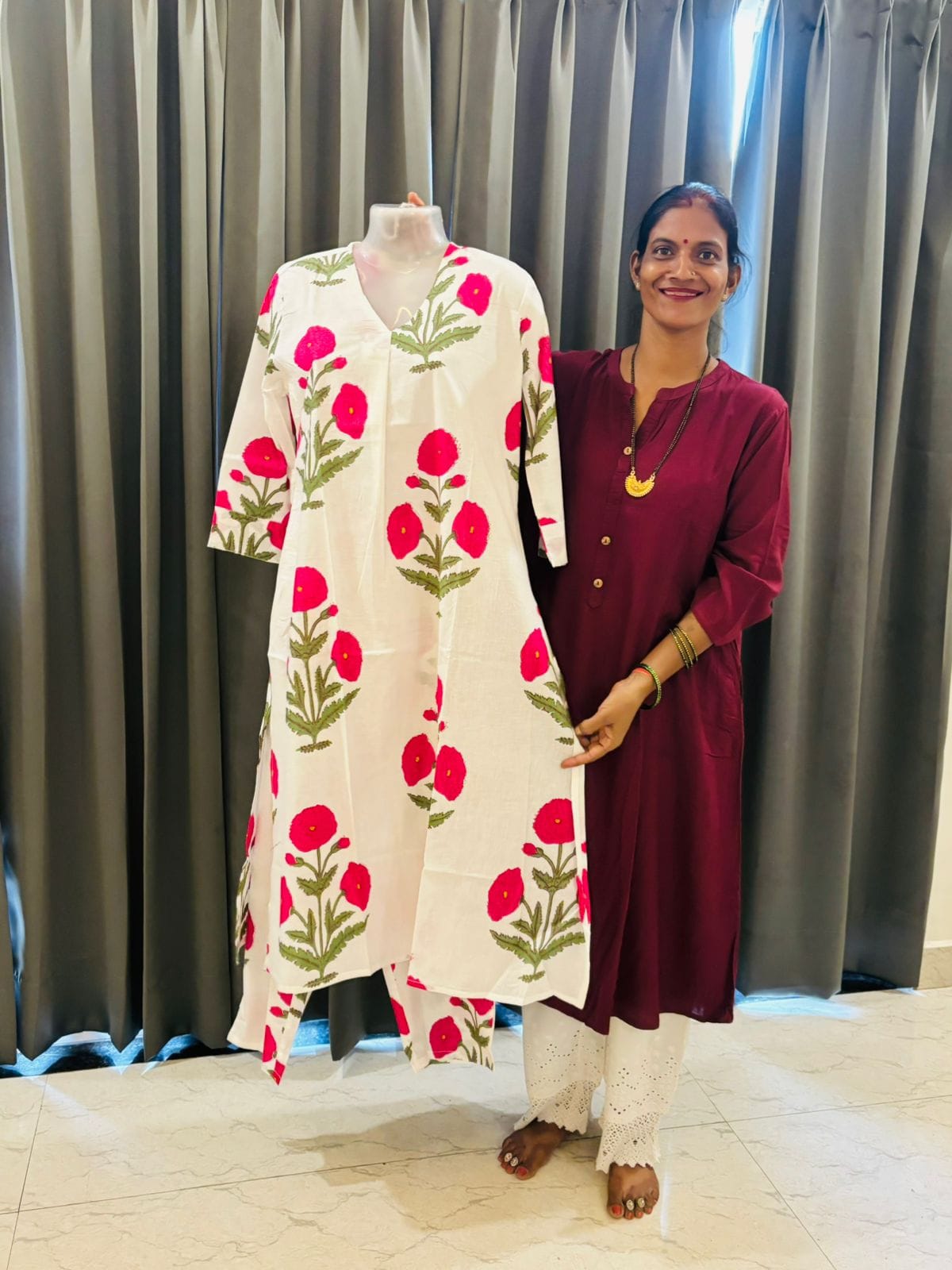 Pink Poppies - Jaipuri Kurti and Pajama Set Stitched - Coord Sets (Dispatch in 24 Hours) 8 Co ord Sets Pink Poppies 4