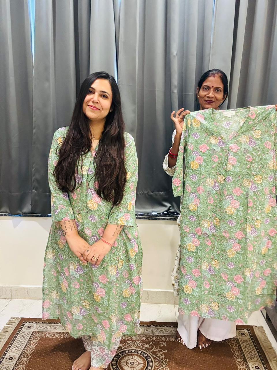 Subtle Green Kurti and Pajama 1