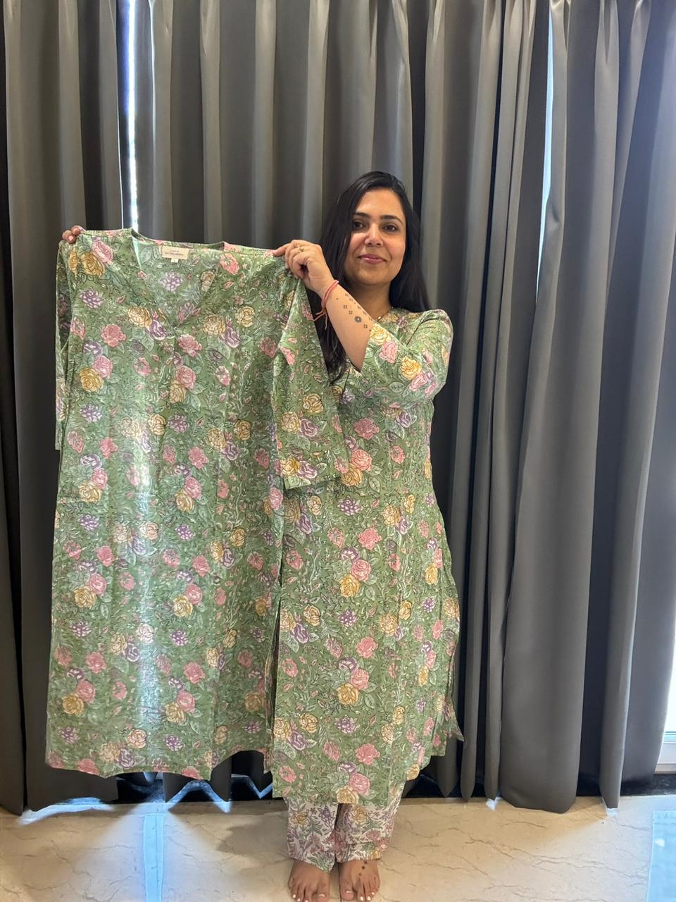 Subtle Green Kurti and Pajama 5